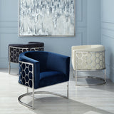 3. "Modern honeycomb chair in luxurious blue velvet"