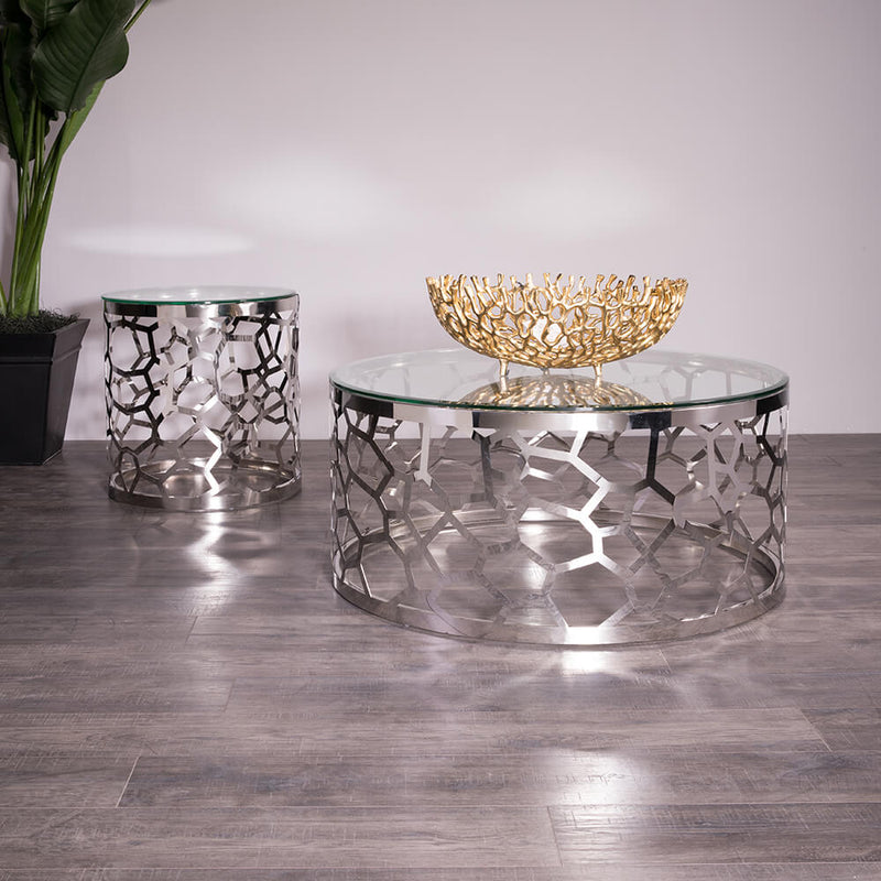2. "Stylish Wellington Silver Coffee Table featuring Contemporary Design and Reflective Finish"