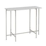 1. "Ida White Marble Top Console Table: Silver Frame - Elegant and versatile furniture piece"