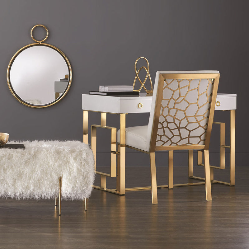 2. "Elegant Baccarat Gold Desk featuring a spacious work surface"