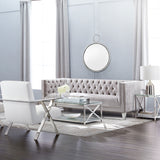 2. "Grey Velvet Barcelona Sofa - Stylish and elegant addition to any home decor"