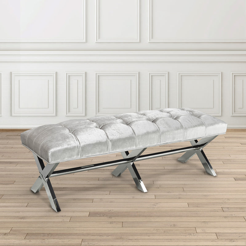 2. "Elegant Lauren Grey Velvet Bench - Perfect addition to any room"
