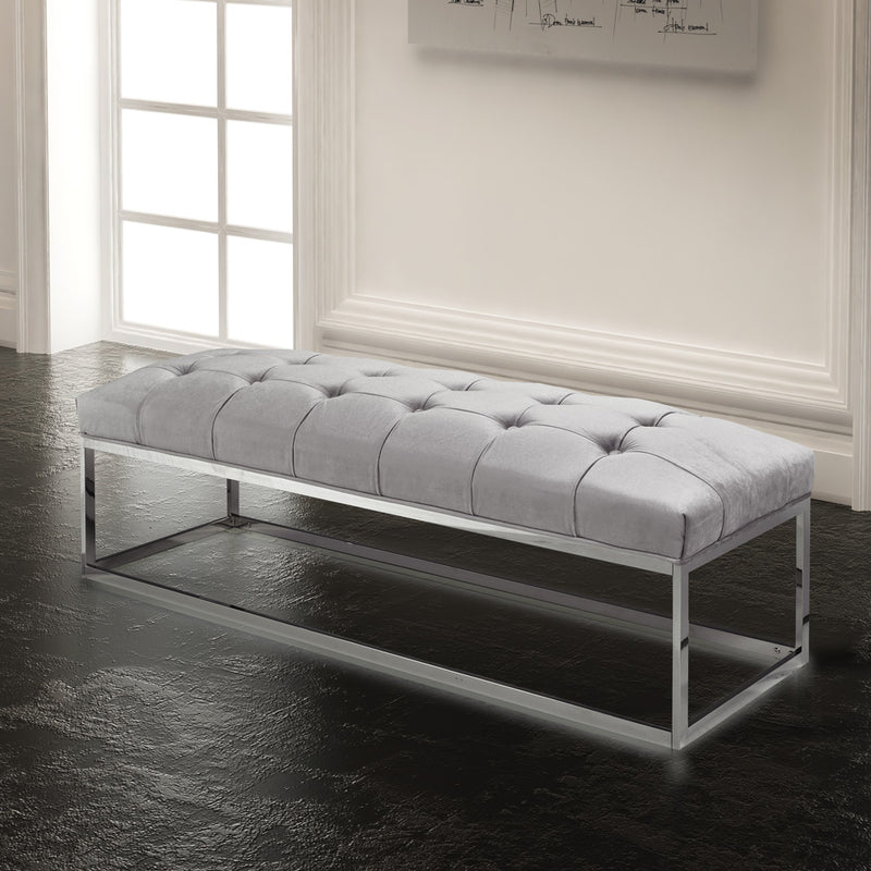 3. "Versatile Grey Velvet Bench - Perfect Addition to Any Room"