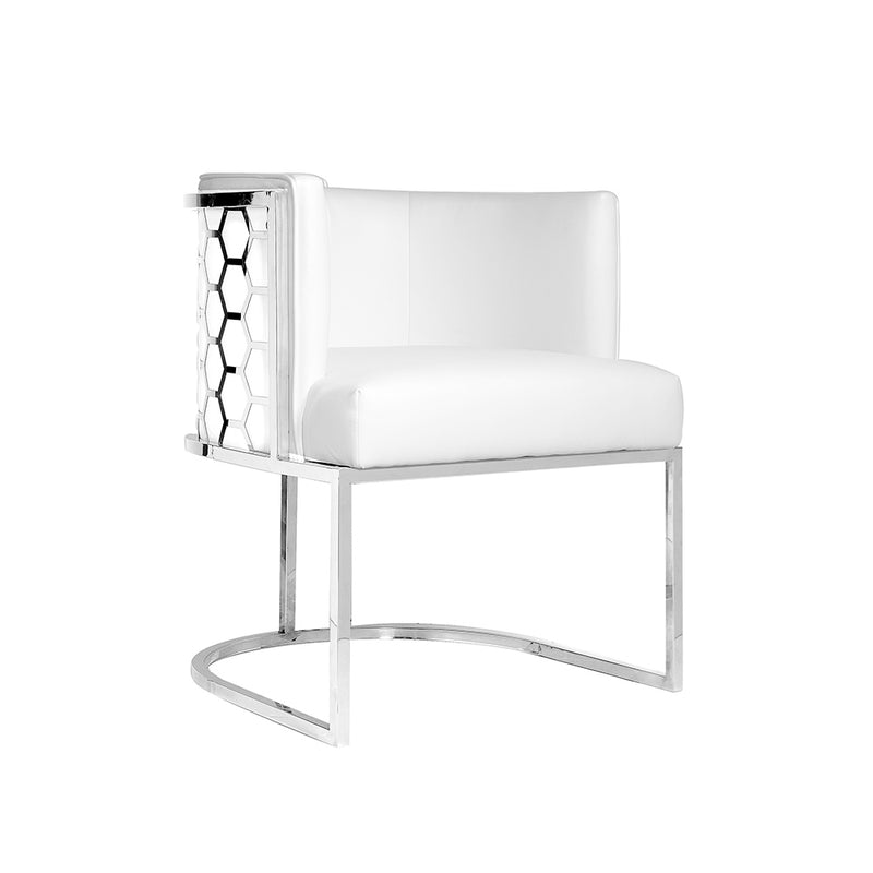 1. "Chamberlain Chair: White PU Fabric - Sleek and modern design for contemporary interiors"