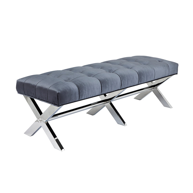 1. "Lauren Charcoal Velvet Fabric Bench - Luxurious seating for your home"