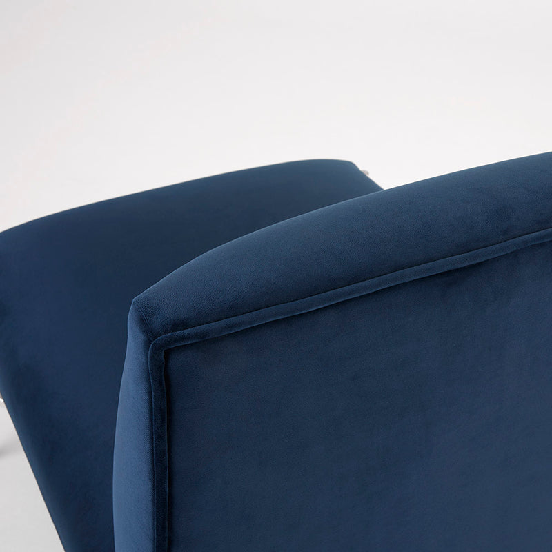7. "Blue Velvet Barrymore Chair - Create a cozy and inviting atmosphere with this beautiful piece"