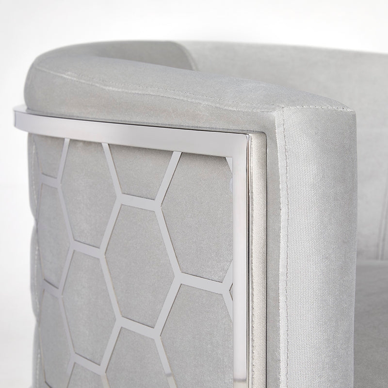 2. "Grey Velvet Honeycomb Chair - Perfect Addition to Any Modern Interior"