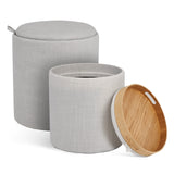 1. Lambert Round Tray Ottoman (Set of 2): Light grey linen with versatile tray tops