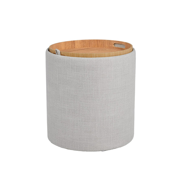 2. Stylish Lambert Round Tray Ottoman (Set of 2): Light grey linen for modern interiors