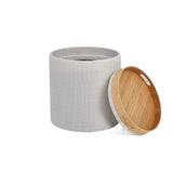 4. Elegant Lambert Round Tray Ottoman (Set of 2): Light grey linen for sophisticated living spaces