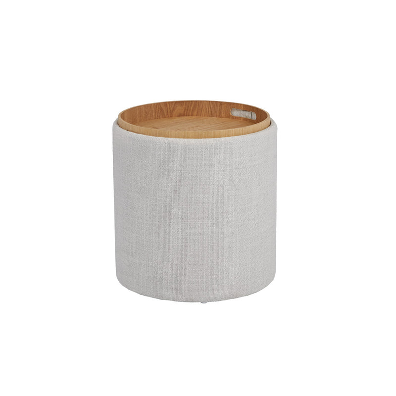 5. Versatile Lambert Round Tray Ottoman (Set of 2): Light grey linen with ample storage space