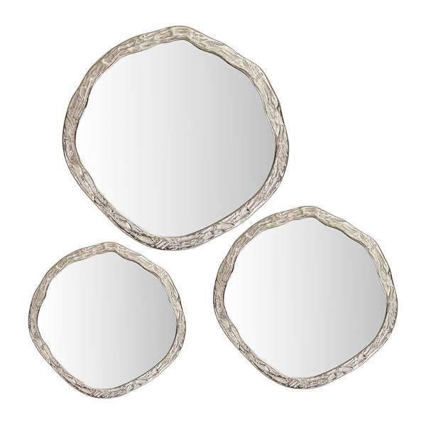 1. "Organic Wall Mirror (Set of 3) - Natural Wood Frame with Distressed Finish"