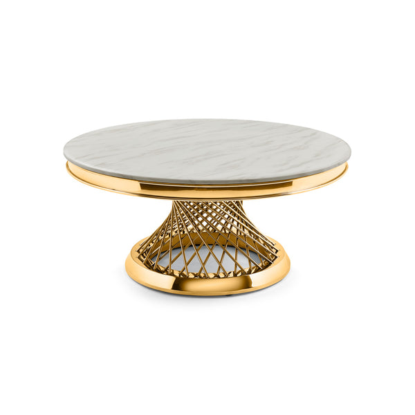 1. "Bailey Gold Coffee Table with sleek design and tempered glass top"