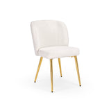 1. "Fortina Dining Chair: White Fur Fabric with Gold Legs - Luxurious and Elegant"
