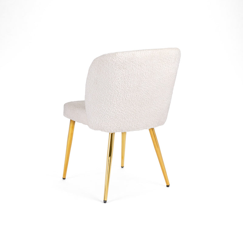 2. "White Fur Fabric Dining Chair with Gold Legs - Stylish and Sophisticated"