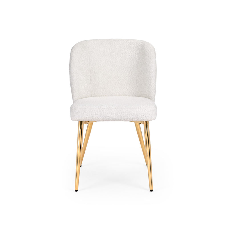 7. "Fortina Dining Chair: White Fur Fabric with Gold Legs - Enhance Your Dining Experience"