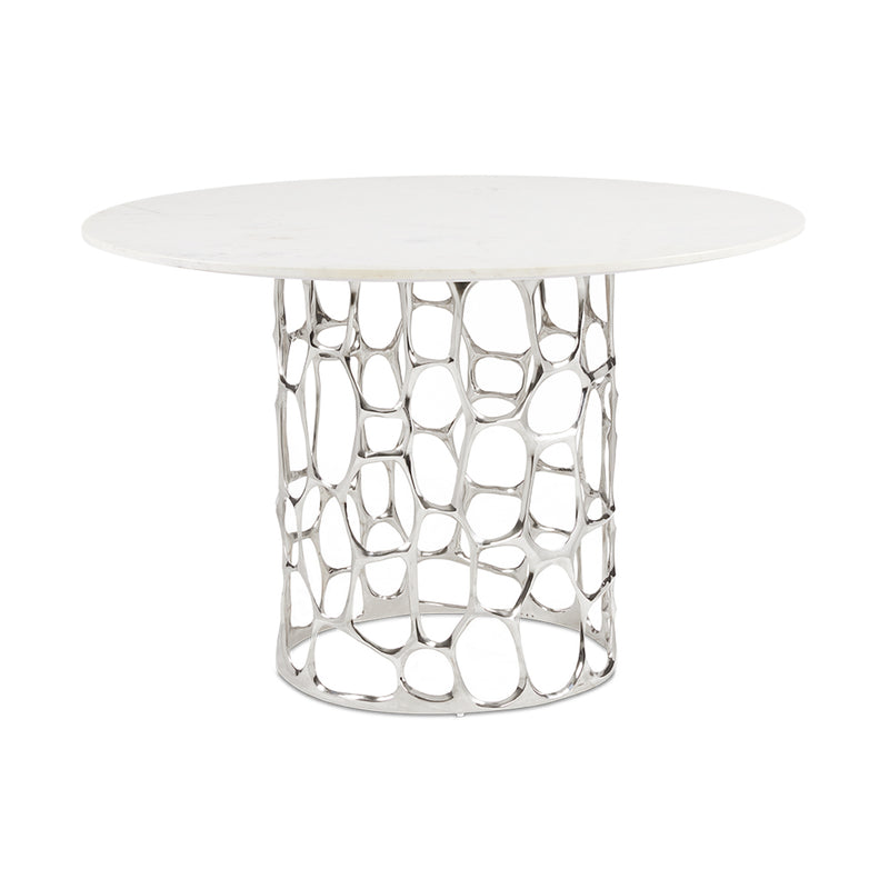 1. "Mario Marble Dining Table: Silver - Elegant and modern dining table with a silver marble top"