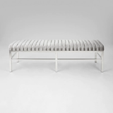 2. "Grey Velvet Channel Bench - Stylish and Versatile Furniture Piece"
