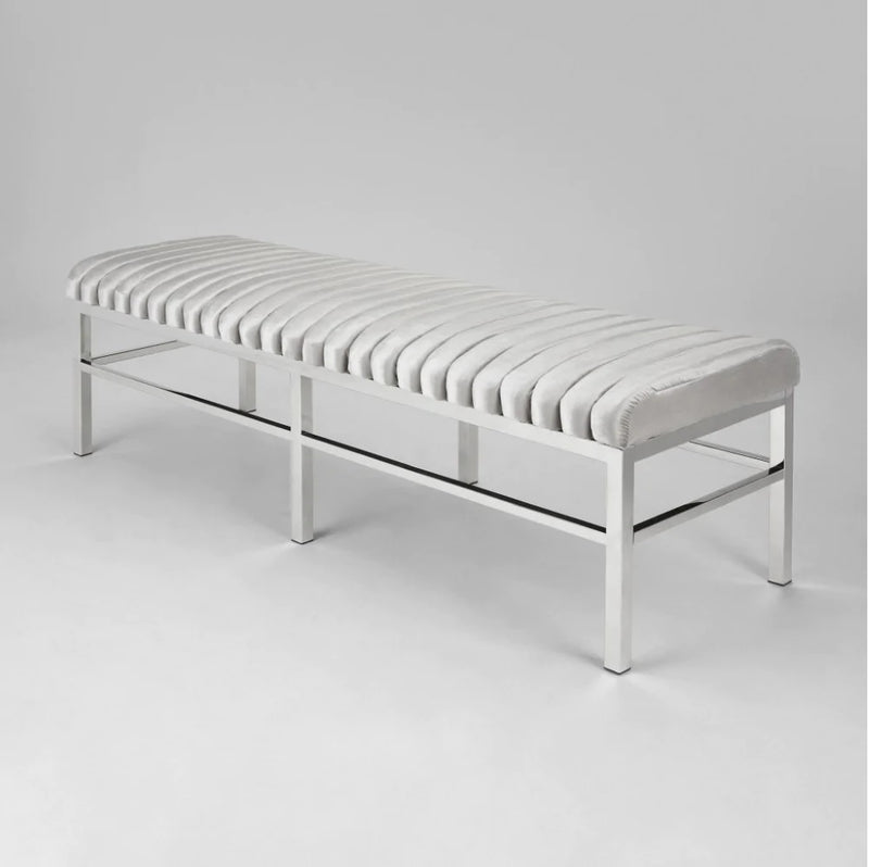 1. "Channel Bench: Grey Velvet - Elegant and Comfortable Seating Solution"