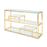 3. "Sophisticated Barolo Gold Console Table with a mirrored top"