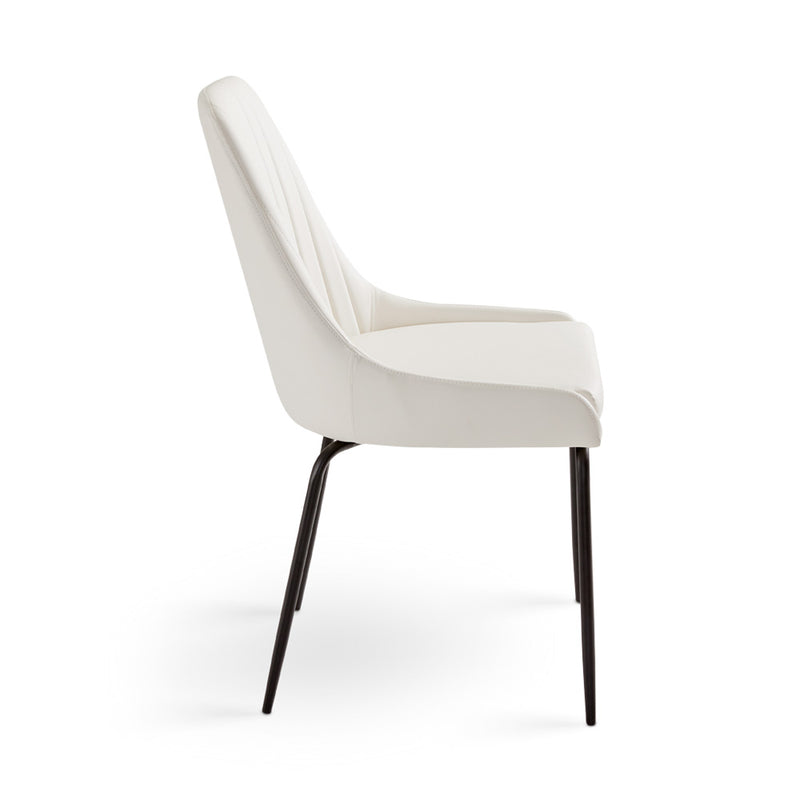 3. "Moira Black Dining Chair in White Leatherette - Perfect addition to any modern dining space"