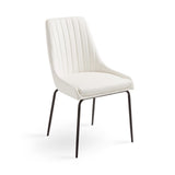 1. "Moira Black Dining Chair: White Leatherette - Elegant and comfortable seating option"