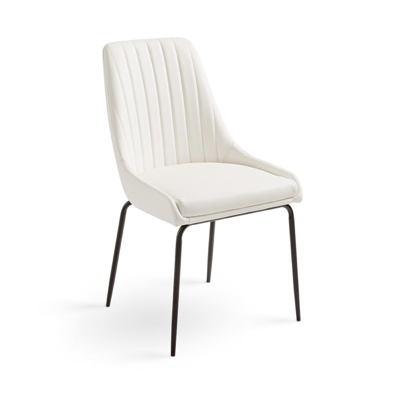 1. "Moira Black Dining Chair: White Leatherette - Elegant and comfortable seating option"