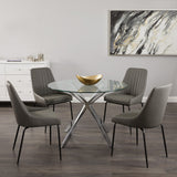 13. Moira Black Dining Chair: Dark Grey Leatherette - Pairs well with a variety of dining tables