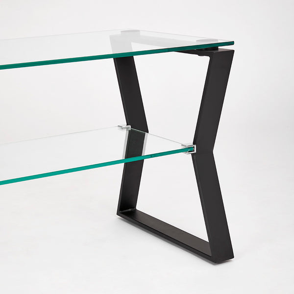 2. "Modern Noa Black Metal TV Table with adjustable shelves and cable management"