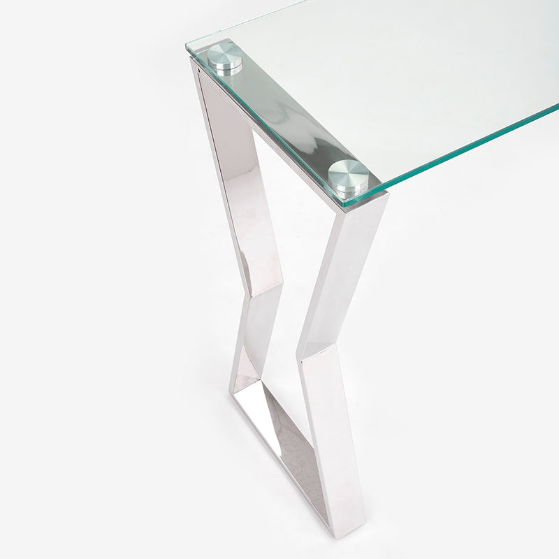 3. "Modern Noa Console Table with tempered glass top"