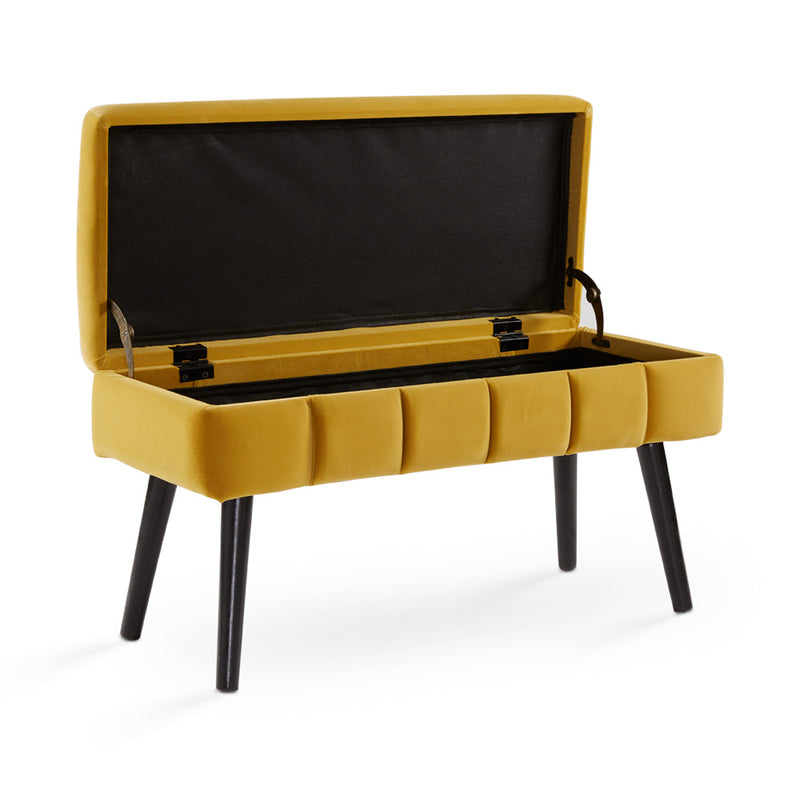 4. "Marcella Storage Bench in Ochre Yellow - A Pop of Color for Your Home"