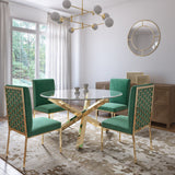 2. "Medium-sized Helen Gold Dining Table featuring a luxurious gold finish"