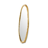 2. "Medium-sized gold wall mirror with organic design and wooden details"
