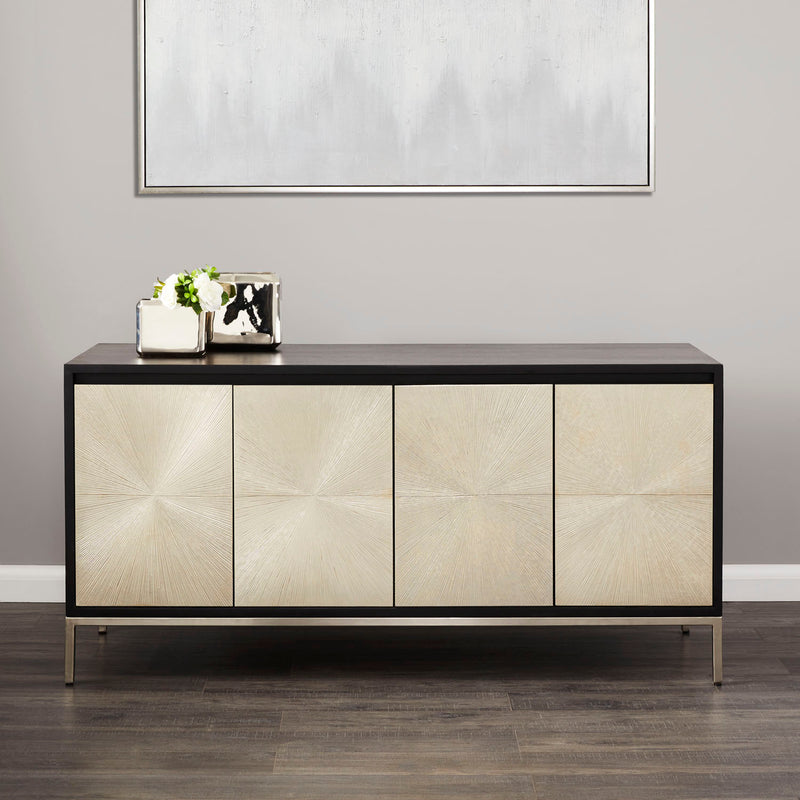 3. "Functional Embassy Silver Sideboard with adjustable shelves and drawers"