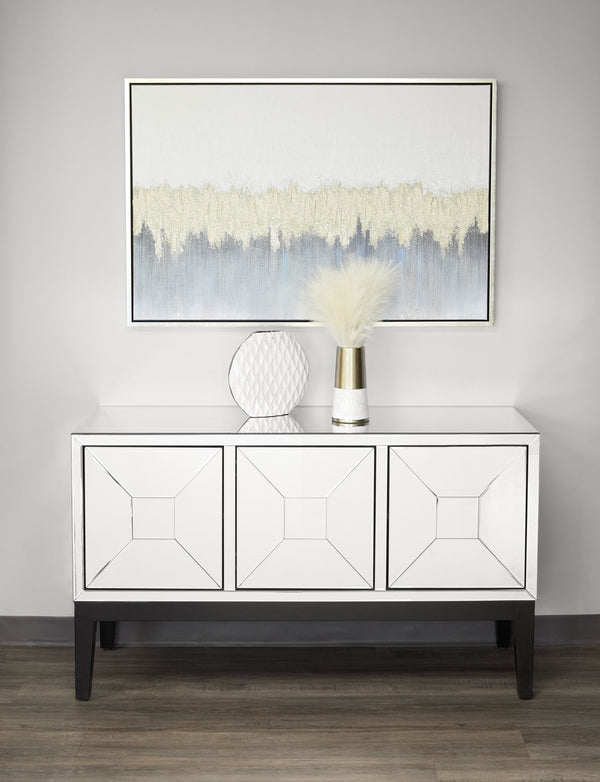 2. "Contemporary abstract wall art in white, grey, and gold tones"