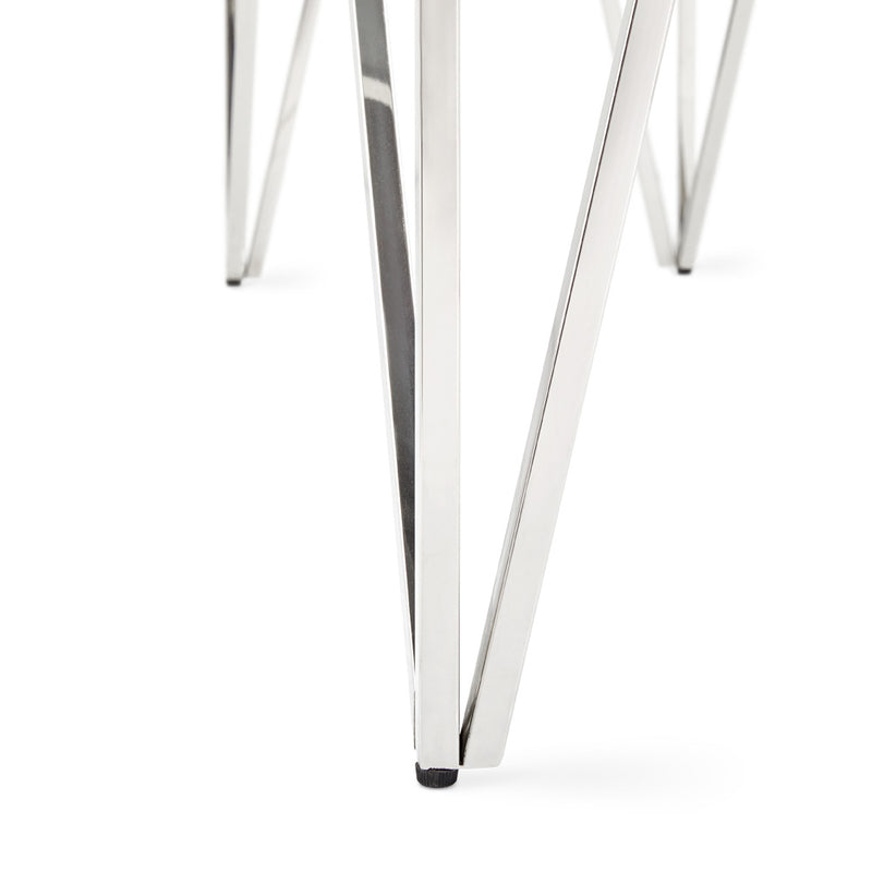 3. "Luxor Console Table with tempered glass top and chrome accents"