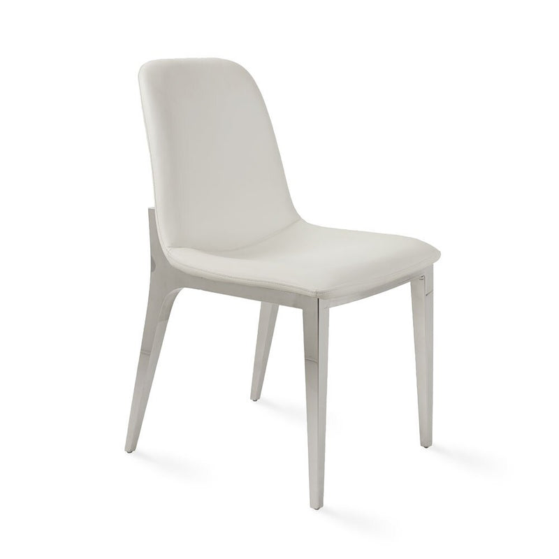 1. "Minos Dining Chair: White Leatherette - Sleek and modern design"