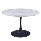 1. "Zilo 48" Round Dining Table in White Faux Marble and Black - Elegant and Modern Design"