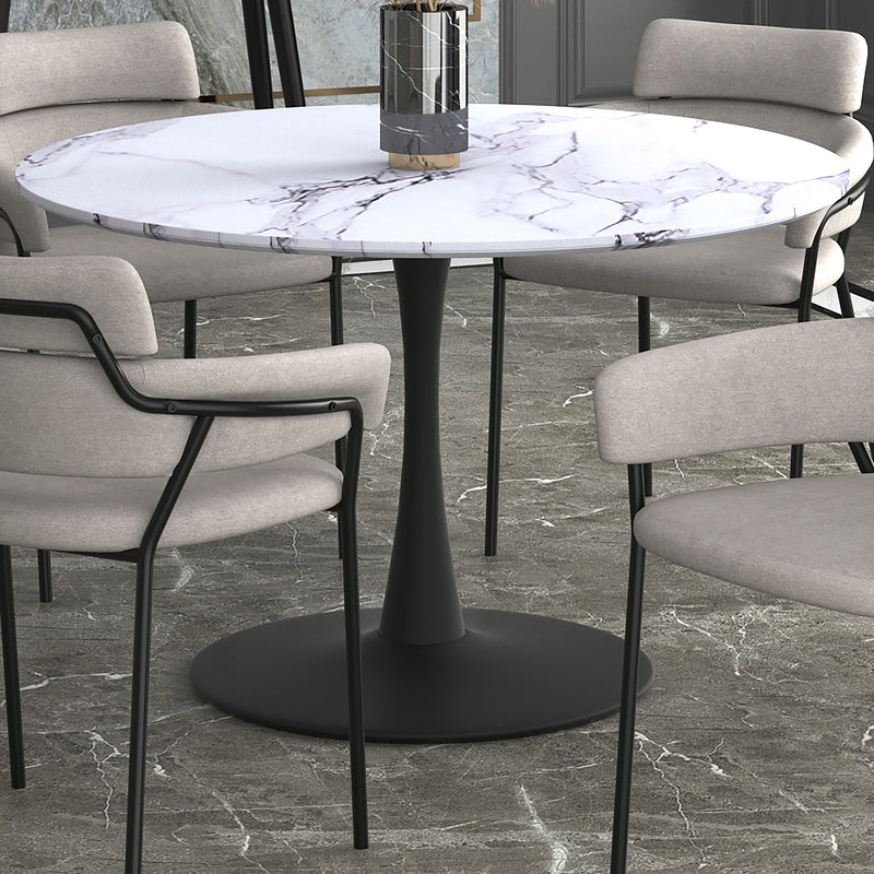 2. "White Faux Marble and Black Dining Table - Perfect for Contemporary Interiors"