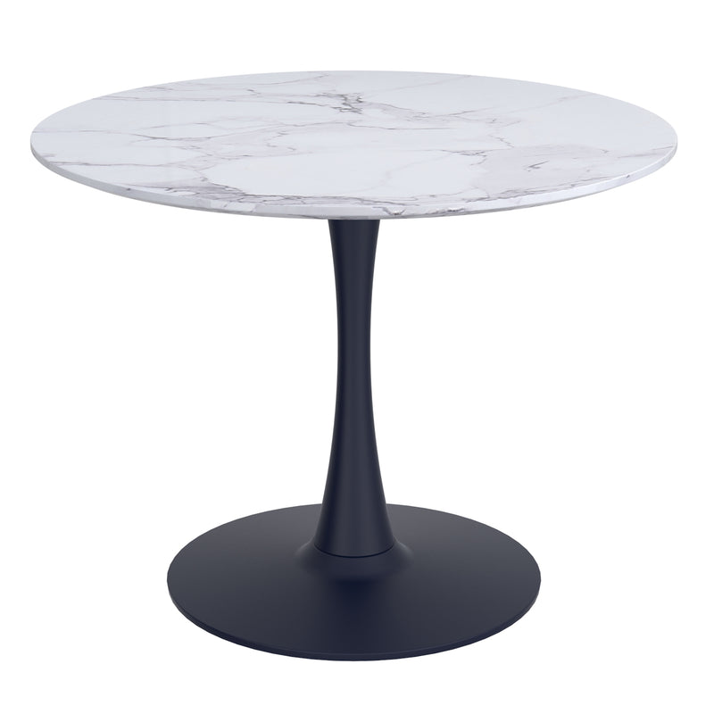 1. "Zilo 40" Round Dining Table in White Faux Marble and Black - Elegant and modern design"