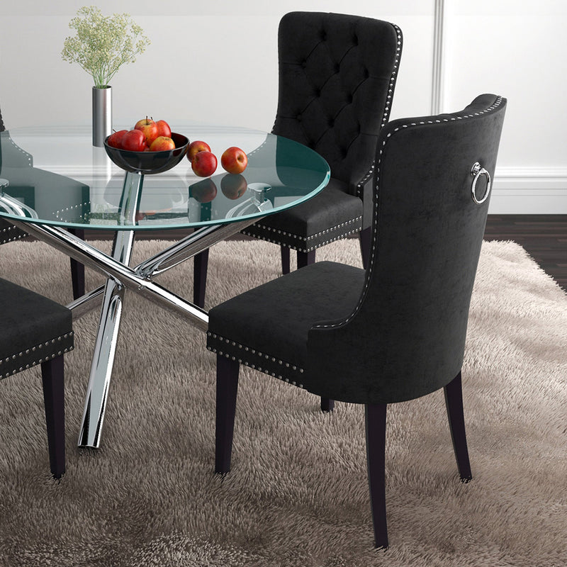 2. "Black Velvet Rizzo Dining Chair - Stylish addition to any dining space"