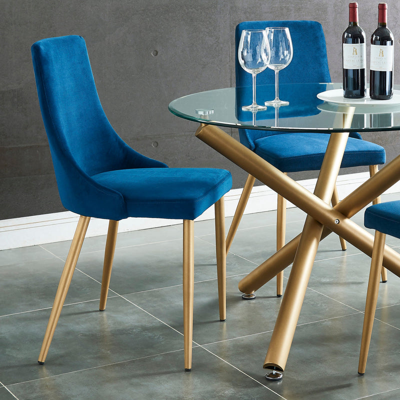 2. "Blue and Aged Gold Carmilla Dining Chairs - Stylish Addition to Any Dining Space"