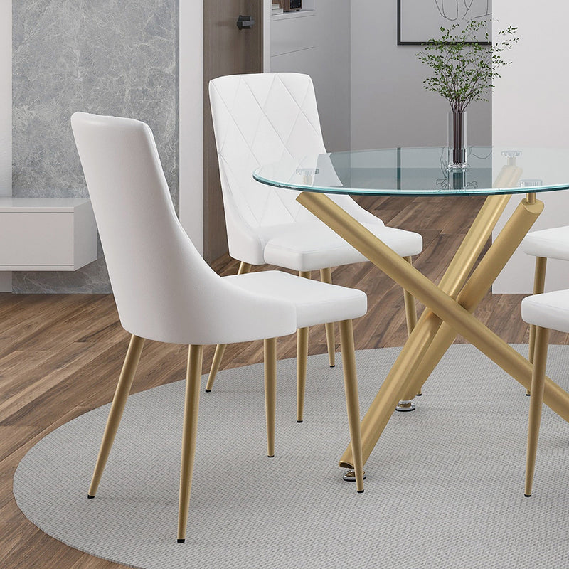 2. "White and Aged Gold Dining Chairs - Perfect for Modern and Classic Interiors"