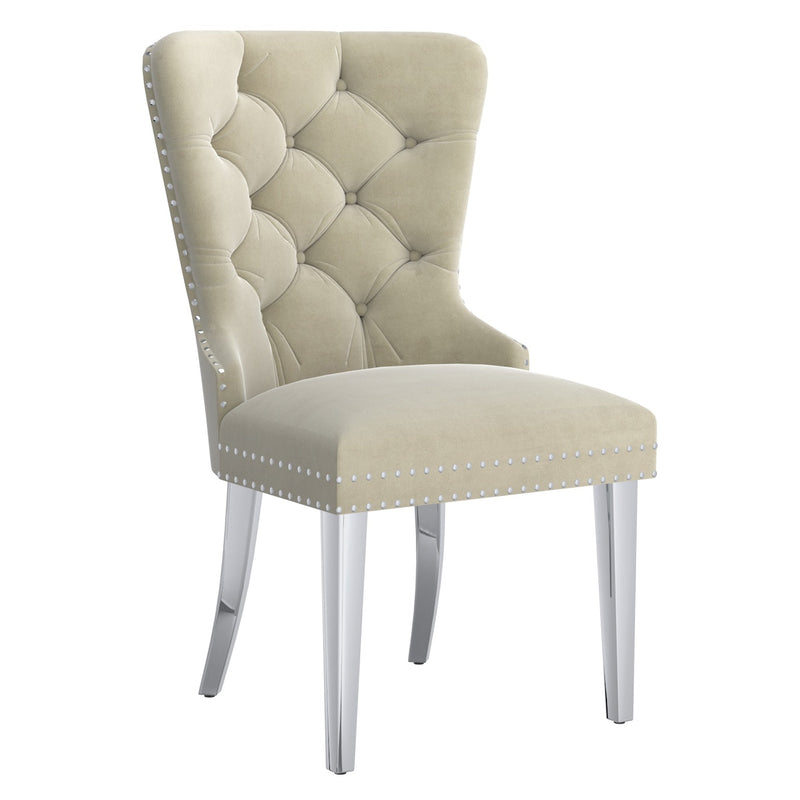 1. "Hollis Dining Chair, Set of 2 in Ivory and Chrome - Elegant and Modern Design"