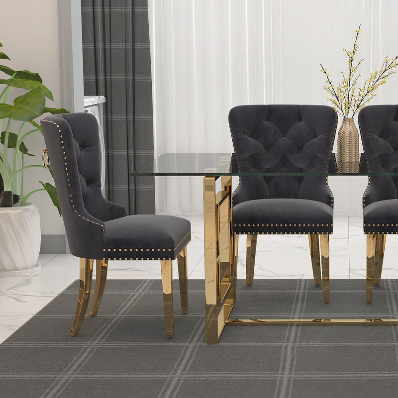 2. "Grey and Gold Mizal Dining Chairs - Perfect for Modern Dining Spaces"