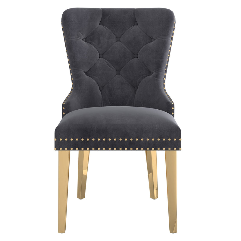 5. "Mizal Dining Chair, Set of 2 - Contemporary Design in Grey and Gold"