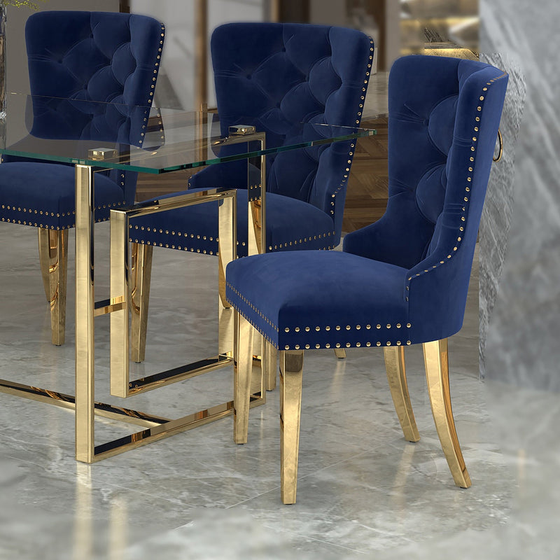 2. "Navy and Gold Mizal Dining Chairs - Stylish Addition to Your Dining Space"