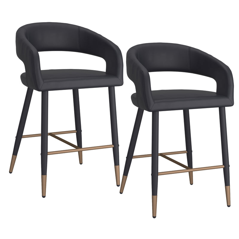 7. "Crimson 26" Counter Stool, Set of 2, in Black Faux Leather and Black and Aged Gold - Versatile seating option for both residential and commercial use"