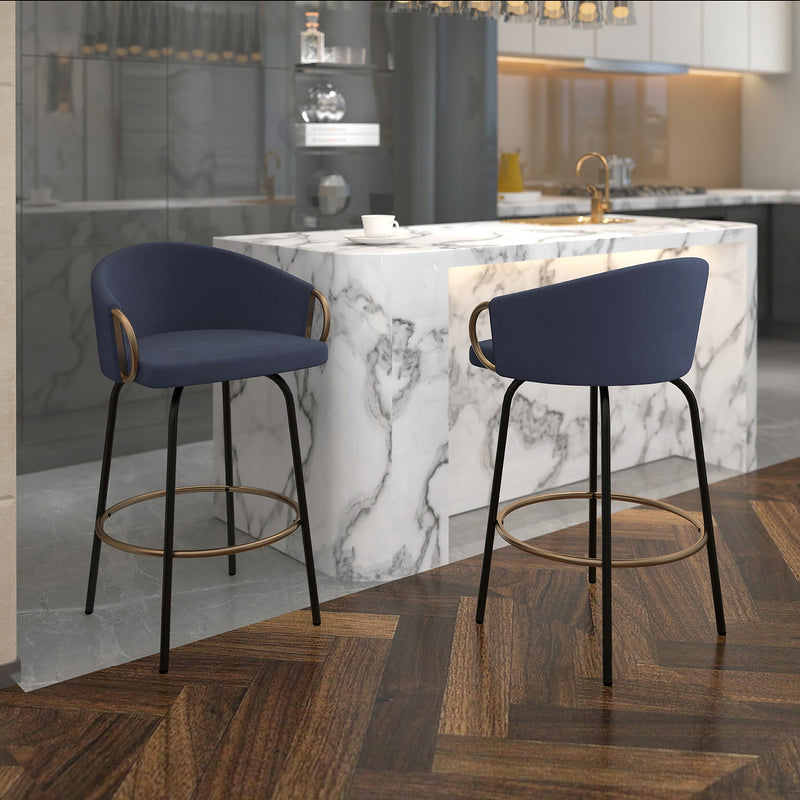 2. "Blue and Black and Gold Counter Stools - Enhance Your Kitchen or Bar Decor"