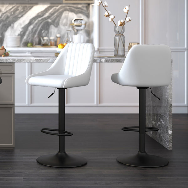 2. "White Faux Leather Swivel Stool Set - Adjustable height and comfortable seating"